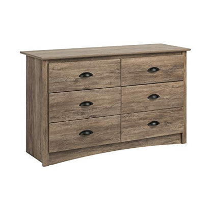 Prepac Salt Spring Children's Rustic 6-Drawer Dresser for Bedroom, Farmhouse Chest of Drawers for Children 16" D x 48" W x 29" H, Drifted Gray, DDC-4829 - WoodArtSupply