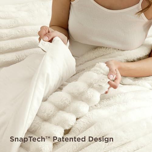 Bedsure Gentlesoft 2-in-1 Queen Comforter Set and Detachable Fluffy Blanket, Cream White Bedding Set for All Season Use, SnapTech Design for Space Saving (Includes 2 Pillow Shams, 2 Pillowcases) Bedsure
