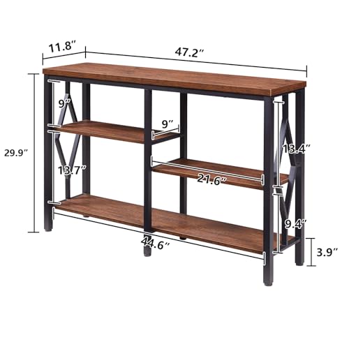 HOMBAZAAR Console Sofa Table, Rustic Entryway Table with Metal Frame and Open Shelves, Industrial Hallway Table with 3 Tier for Entry, Living Room, Foyer,Brown,47 inch HOMBAZAAR