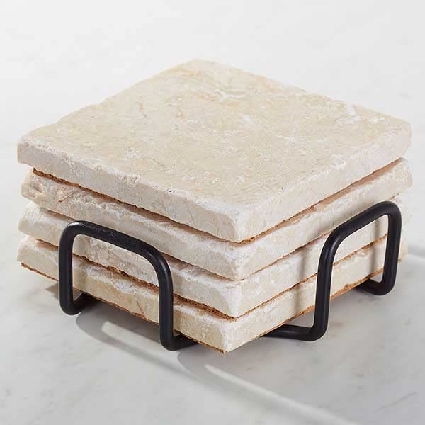 Personalization Universe Photo Personalized Tumbled Stone Coaster Set, Marble Wood Coasters for Drinks, Set with Full Cork Backing, Set of 4, 4" x 4" Size, Wedding, Housewarming Ideas Personalization Universe