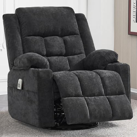 Ketaiyou Power Swivel Rocker Recliner Chair for Adults with Massage and Heat, USB and Type-C Ports, Infinite Position, Electric Glider Reclining Single Sofa Chair for Living Room(Black) Ketaiyou