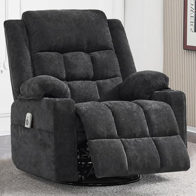 Ketaiyou Power Swivel Rocker Recliner Chair for Adults with Massage and Heat, USB and Type-C Ports, Infinite Position, Electric Glider Reclining Single Sofa Chair for Living Room(Black)