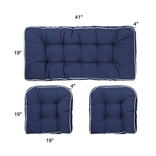 Blytieor Outdoor 3 Piece Settee Cushion Set, Patio Wicker Cushions 1 Loveseat Cushion & 2 U-Shape Cushion Blytieor