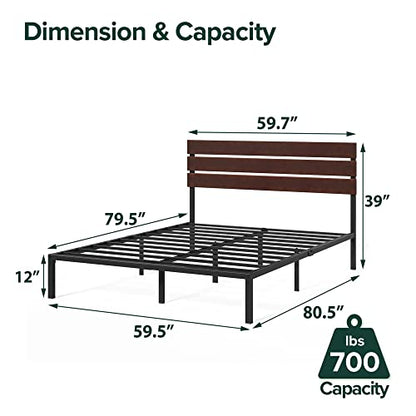 Zinus Figari Bamboo and Metal Platform Bed Frame/Mattress Foundation with Sturdy Metal Slats/No Box Spring Needed/Sustainable Bamboo Headboard, Slatted Headboard, Queen