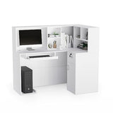 LEADZM Reception Desk, L Shaped Standing Front Desk Reception with Counter, Lockable Drawers & Adjustable Shelf for Salon Office, White(55.9"" W x 18.9"" D x 48"" H), LZRD001 LEADZM