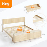 VINGLI Fluted King Bed Frame with Wingback Headboard and Footboard Storage Bench, Boho Wooden Single Platform Panel Bed with 4 Drawers,Mid-Century Modern Sleign Bed,Beige VINGLI