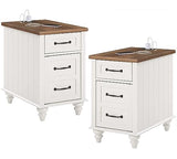 WAMPAT 2 Pack White End Table with Charging Station, Wood Side Sofa Table with Drawer and Storage Cabinet, Modern Nightstand with Power Outlets & USB Ports for Living Room, Bedroom WAMPAT