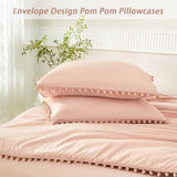 PERFEMET Blush Twin Bed in A Bag for Girls 5 Pcs Boho Pom Pom Bed Comforter Set with Sheets Soft Lightweight Pink Plain Bedding for Kids Teens(Blush, Twin) PERFEMET