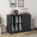 IDEALHOUSE Record Player Stand Cabinet with Door, Farmhouse Turntable Storage Cabinet with Holder Shelves up to 750 Albums, Wooden CD DVD Table Rack for Living Room, Black IDEALHOUSE