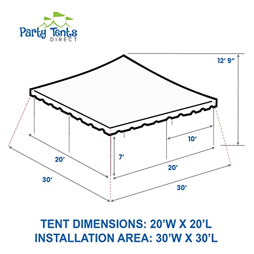 Party Tents Direct 20’ x 20’ Weekender Canopy Pole Tent, Indoor and Outdoor Heavy Duty Easy Up, 80 Person Capacity Tent for Parties, Weddings, and Events, Commercial and Residential Use, PVC White Top Party Tents Direct