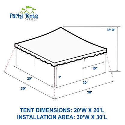 Party Tents Direct 20’ x 20’ Weekender Canopy Pole Tent, Indoor and Outdoor Heavy Duty Easy Up, 80 Person Capacity Tent for Parties, Weddings, and Events, Commercial and Residential Use, PVC White Top