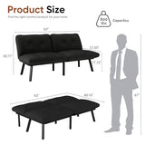 homeokay Futon Sofa Sleeper Couch Bed with Adjustable Backrest Thick Cushion Velvet Fabric for Department Living Room Lounge Sofa Loveseat (Black) homeokay