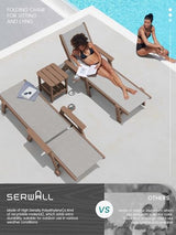 SERWALL Textilene Patio Chaise Lounge Chair Set of 2, 5 Positions Outdoor Lounger with Rolling Wheels for Pool, Deck, Brown