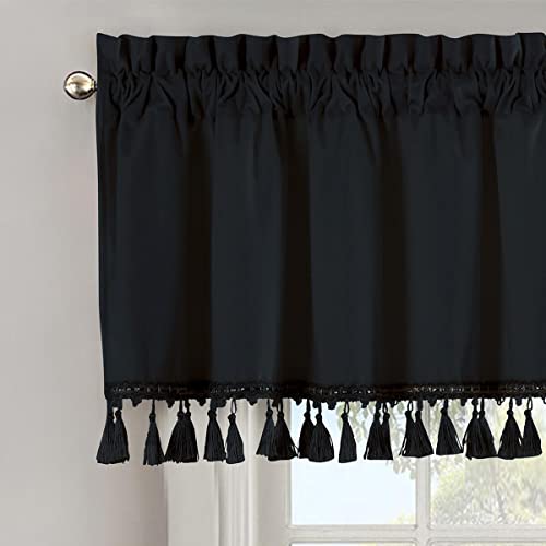 Royal Hotel Bedding Velvet Straight Valance, 1 Single Valance, Top Rod Pocket Heavyweight Velvet, Black, 52 inches Wide by 19 inches Long (Single) Royal Hotel Bedding