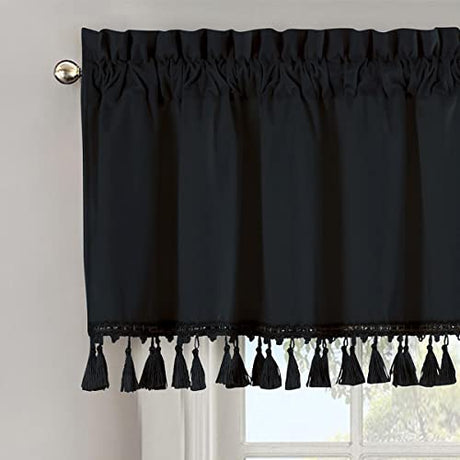 Royal Hotel Bedding Velvet Straight Valance, 1 Single Valance, Top Rod Pocket Heavyweight Velvet, Black, 52 inches Wide by 19 inches Long (Single) Royal Hotel Bedding