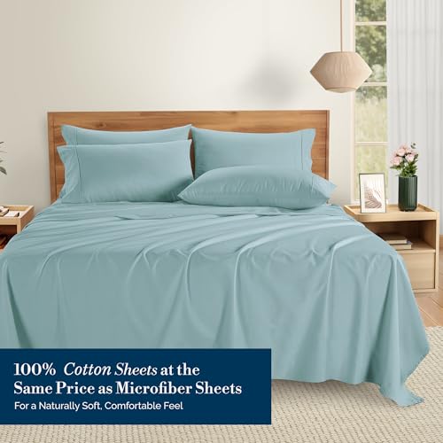 Casa Platino Full Sheets Sets – 100% Cotton Full Sheets Cooling with 4 Pillowcases, 15" Deep Pocket Fitted Sheet, Crisp & Smooth Feel, Ultra Soft & Cozy, Fit – Blue Sky Casa Platino