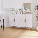 VAXZOFI Sideboard Buffet Cabinets with Storage, Accent Storage Cabinets with Fluted Doors, Gold Metal Handle and Legs, Wood Console Table Credenza for Living Room, Entryway, White VAXZOFI