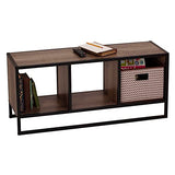 Household Essentials Jamestown TV Stand Coffee Table with Square Cube Storage Compartments Ashwood Rustic Wood Grain and Black Metal Household Essentials