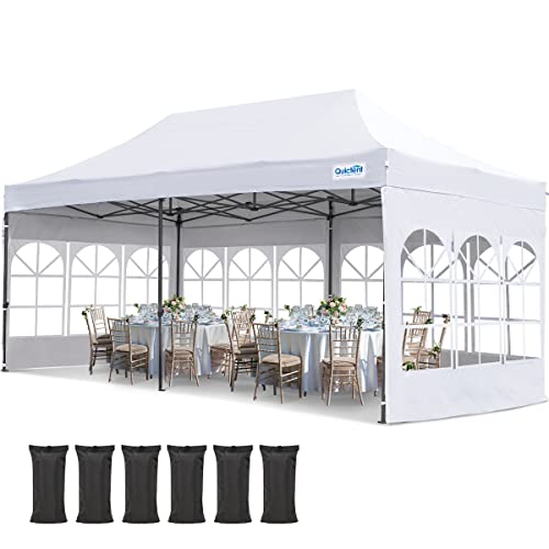 Quictent 10x20 Pop up Canopy with Sidewalls, Heavy Duty Enclosed Instant Canopy Tents for Parties and Wedding, Higher Top to Speed up Water, Bonus Weight Bags, White