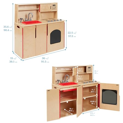 ECR4Kids 4-in-1 Kitchen, Sink, Stove, Oven, Microwave and Storage, Play Kitchen, Natural - WoodArtSupply