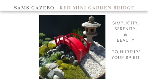 SamsGazebos Miniature Japanese Wood Garden Bridge, Red, Assembled, 25" Long X 11" Tall X 11-1/2" Wide, Made in USA - WoodArtSupply