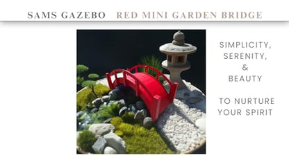 SamsGazebos Miniature Japanese Wood Garden Bridge, Red, Assembled, 25" Long X 11" Tall X 11-1/2" Wide, Made in USA - WoodArtSupply