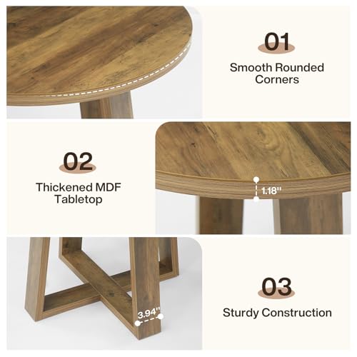 Tribesigns Round Conference Table for 2-4 People, 31.5-Inch Small Wooden Office Table with Sturdy Base, Farmhouse Home Office Meeting Desk for Small Spaces, Rustic Brown Tribesigns