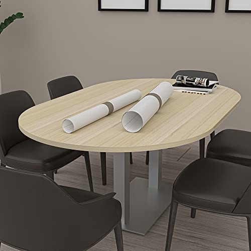 SKUTCHI DESIGNS INC. 6 Person Conference Table with Metal Base | Racetrack Shaped | Harmony Series | 6' | Natural Eucalyptus SKUTCHI DESIGNS INC.