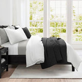 Lush Decor Hampton Double Flange Embroidered Contrast Edge Cotton Comforter Set, 3 Piece Set, King, White & Black - Hotel Bedding Set - Black Trim - White Comforter - Minimalist Decor Lush Decor