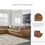 Signature Design by Ashley Emilia Modern Modular Leather Match 5-Piece Sectional with Loose Back Cushions and 2 Bolster Pillows, Light Brown Signature Design by Ashley