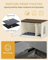 Hzuaneri Cat Litter Box Enclosure with Cushion, Hidden Litter Box Furniture with Removable Dividers, Reversible Entrance Left or Right Side, Cat House, Rustic White and Brown CB84614X Hzuaneri