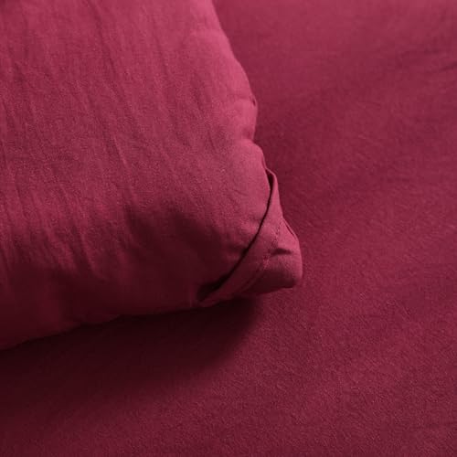 NTBAY Twin Comforter Set with Sheets, 5 Pieces Soft and Breathable Twin Bedding Set, Twin Bed in a Bag, Down Alternative Comforter Set Solid Color All Season, Kids Bedding Set, Wine Red NTBAY