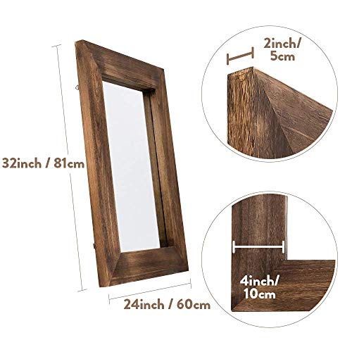 MAXYOYO Rustic Wood Wall Mirror for Bathroom, 24" x 32" Wood Framed Mirror Farmhouse Style Bathroom Vanity Mirror, Vertical or Horizontal Hanging, Brown - WoodArtSupply