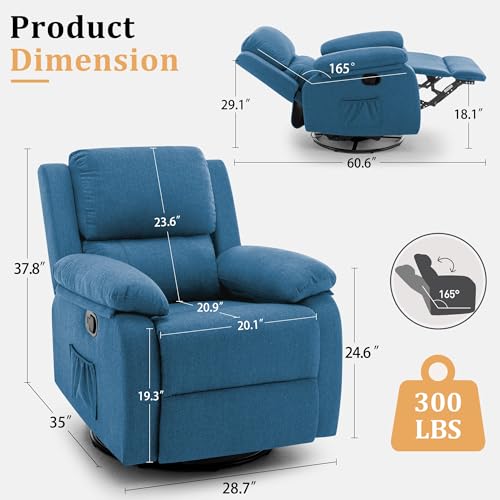 Korser Recliner Chair, 360 Swivel Rocker Chair for Adults, Small Rocking Recliner for Small Spaces, Upholstered Fabric Glider Recliner Nursery