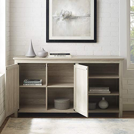 Walker Edison Modern Wood Grooved Buffet Sideboard with Open Storage-Entryway Serving Storage Cabinet Doors-Dining Room Console, 58 Inch, Birch Walker Edison