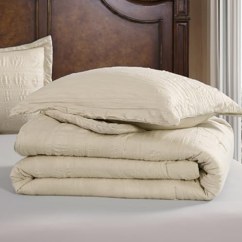 ClevaHome Full Comforter Set Oat Milk, 3 Pieces Comforter Set, All Season Lightweight Soft Embossed Bedding (80" x 86" Comforter & 2 Pillow Shams) Cleva