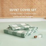 Wake In Cloud - Gingham Cotton Duvet Cover Set, Plaid Buffalo Check Checkered Farmhouse, 100% Washed Cotton Textured Percale Bedding Set, 3 Pieces, Green White, Twin/Twin XL Size Wake In Cloud