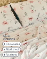 Floral Sheets - Floral Rose Bed Sheet Set - 1 Flat, 1 Fitted & 2 Pillowcases w/ Deep Pockets - Comfy, Wrinkle & Fade Free - Boho Botanical Bedding - Ultra-Soft, Breathable & Cooling - Full Size Set CGK Unlimited