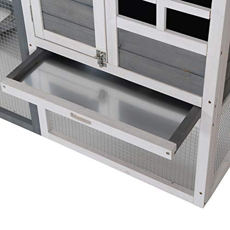 PawHut 48" Wooden Rabbit Hutch Bunny Cage with Waterproof Asphalt Roof, Fun Outdoor Run, Removable Tray and Ramp, Grey PawHut