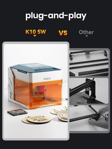 WAINLUX K10 5W Laser Engraver Machine, Portable 5000mW Laser Engraver and Cutter Machine for Wood Leather Metal Silicone Paper Glass Cloth,Class 1 for DIY Supports Win/Mobile System/Offline Class1 WAINLUXPRO
