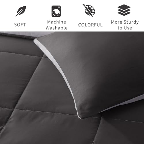 Exclusivo Mezcla Lightweight Reversible King Size Comforter Set, Down Alternative Comforter with 2 Pillow Sham, King Size Bedding Set for All Seasons, Grey Exclusivo Mezcla