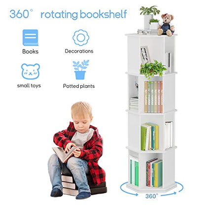 Nisorpa 4 Tier Hexagon 360° Rotating Bookshelf Organizer for Home & Office - White - WoodArtSupply