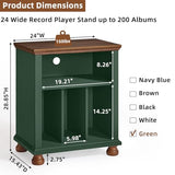 Joaxswe Record Player Stand with Vinyl Record Storage, 24" Wide Mid-Century Record Player Table Up to 200 Albums,Large Wood Turntable Stand Cabinet Dispaly Shelf for Living Room,Bedroom,Green Joaxswe