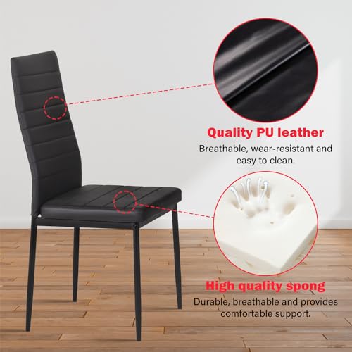 PayLessHere Dining Table and Chairs Set, Modern Rectangular Marble Table top with 4 Chairs PU Leather for Dining Room and Kitchen, Black Marble PayLessHere