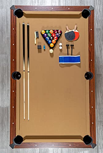 Hathaway Newport 7-ft Pool Table Tennis Combination with Dining Top, Two STO Newport II 7-ft Pool Table Combo Set with Benches - White with Camel Feltrage Benches with Accessories - Walnut Hathaway