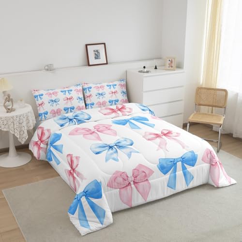 Erosebridal Rainbow Bows Comforter Set Twin,Pink Blue Kawaii Bowknot Bedding for Kids Girls,Watercolor Ribbon Bows Duvet Insert,Aesthetic Coquette Down Comforter Erosebridal