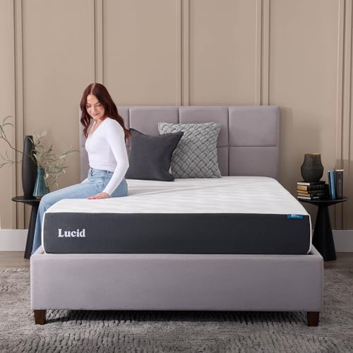 LUCID 10 Inch Memory Foam Mattress - Firm Feel - Infused with Bamboo Charcoal and Gel - Bed in a Box - Temperature Regulating - Pressure Relief - Breathable - California King Size LUCID