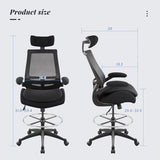 WITTLONG 400lbs Ergonomic Drafting Tall Office Chair for Adjustable Standing Desk with Flip-Up Arms, Headrest (with Footring, Black) WITTLONG