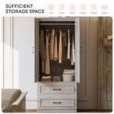 LIKIMIO Armoire Wardrobe Closet with 2 Doors and 2 Drawers 70" H x 28" W Wooden Bedroom Freestanding Wardrobe Combination for Hanging Clothes, Rustic Maple LIKIMIO