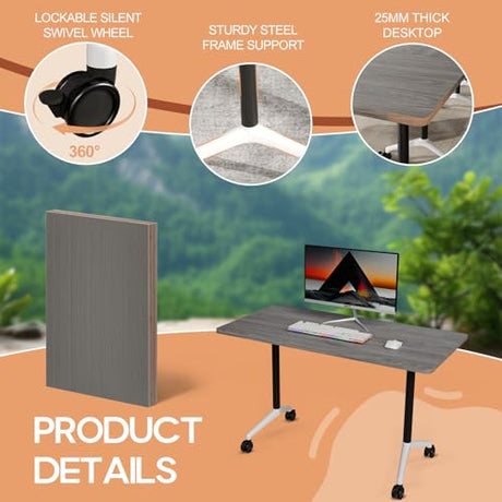 Folding Conference Table 4ft 5ft, Foldable Office Meeting Desk for 6 People, Multiple Sizes Colors Mobile Conference Room Table for Training Room School Business Furniture (2, Grey, 47in) Generic